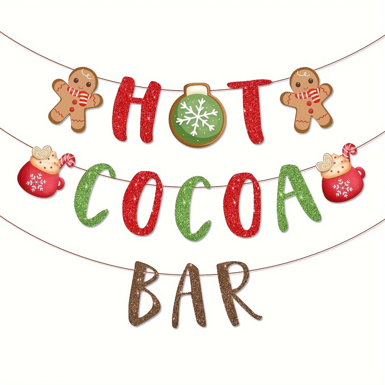 Hot Chocolate Bar Kit, Green Red Christmas Hot Cocoa Bar Supplies, Gingerbread Man Theme Hot Cocoa Bar Banner Sign Toppings Labe