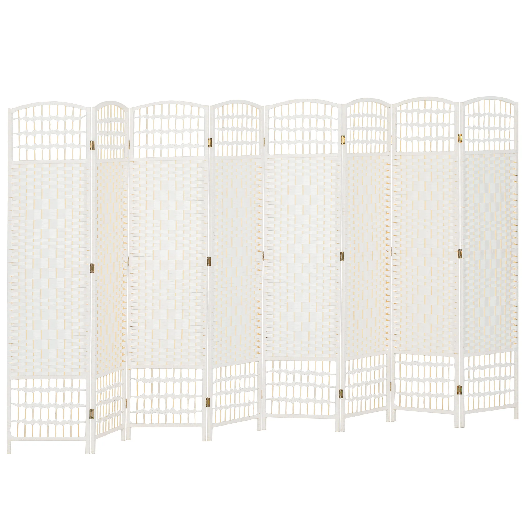 8 Panel Room Divider, Folding Privacy Screen, 5.6' Room Separator, Wave Fiber Freestanding Partition Wall Divider, White