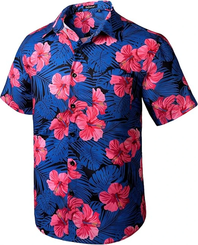 Tropica Bloemenpalmblad 3d Grafische Shirts Heren Hawaiian Shirt Vakantie Blouse Met Korte Mouwen Casual Zomer Knoop Strandtops