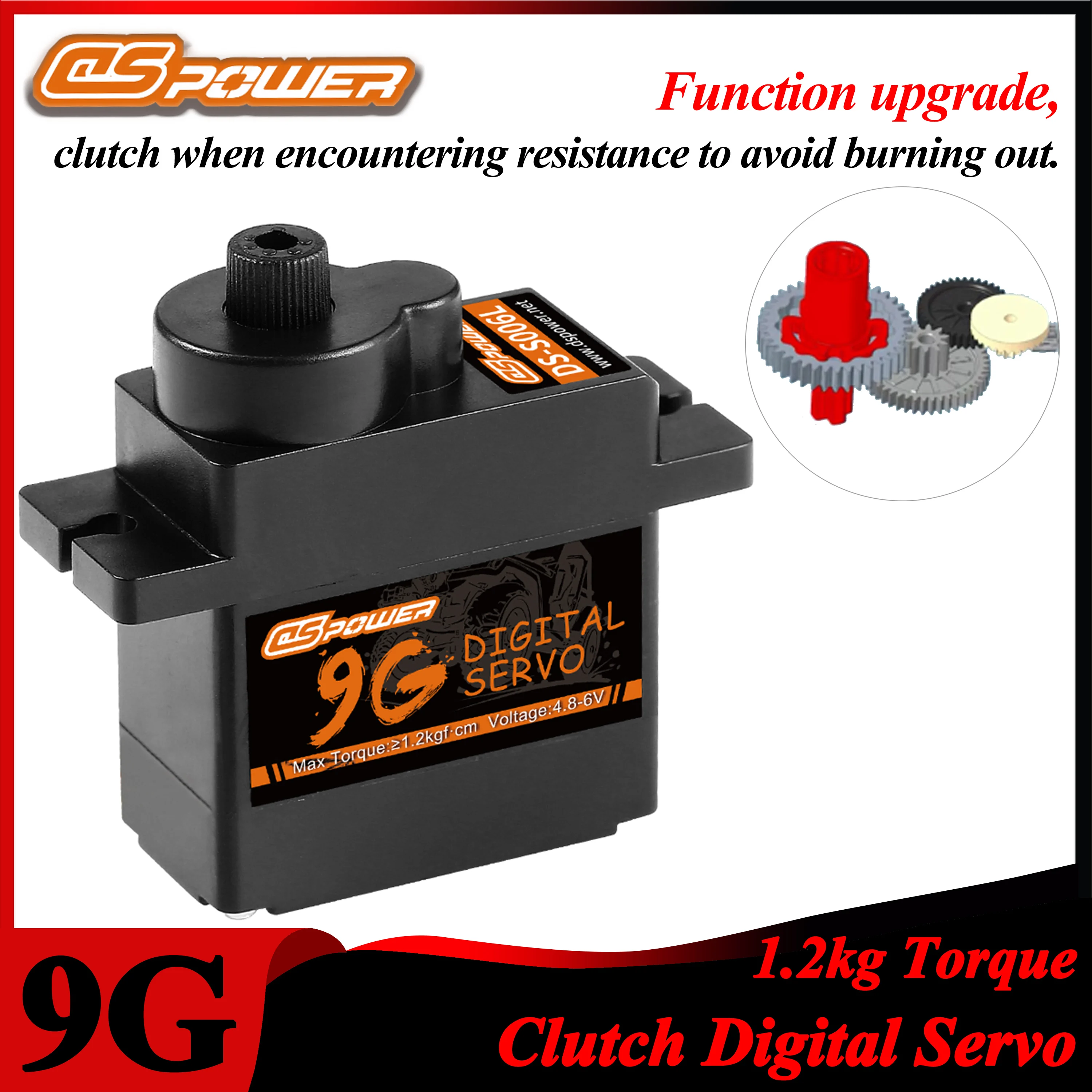 DSpower 9g Mini Plastic Gear Clutch Digital Servo Function Upgrade for RC Car Airplane Fixwing Helicopter 450 Robot SCX24 WLtoys