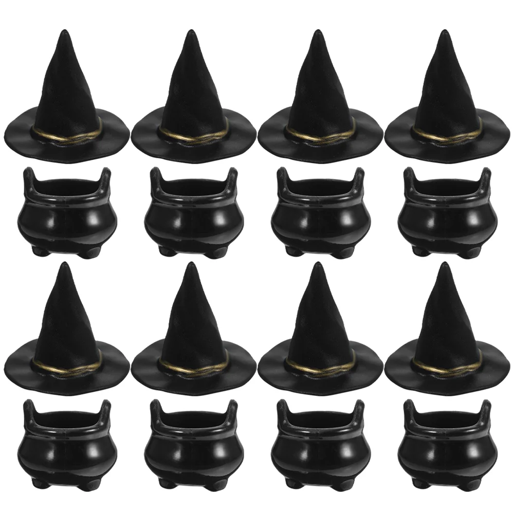 10 set topi penyihir Halloween topi Mini kuali miniatur kerajinan rumah topi dekorasi plastik untuk