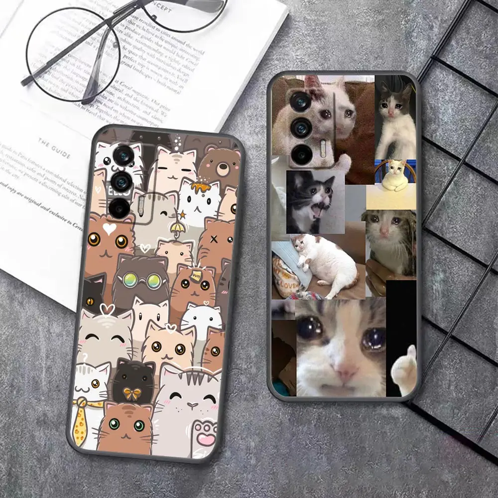 Case For OPPO Realme GT 2 Pro Master NARZO 50 50I 50A 5G C35 C33 C31 C30 C30S C21 C21Y C20 C15 C12 C3 Case Cute Funny Crying Cat