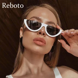 Fashion Cat Eye Sunglasses Women Vintage Small Half Frame Flat Top Sunglasses Female Eyewear Classic Shades Anti-glare UV400
