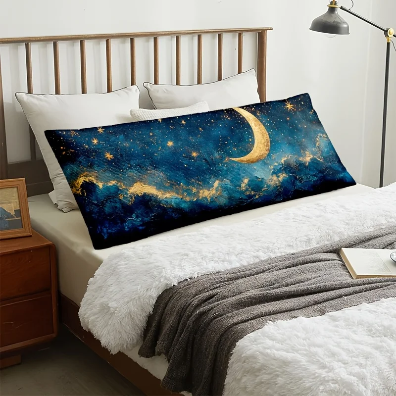 

Чехол на подушку Celestial Moon & Stars, короткий плюшевый плед синего и золотого цвета с застежкой-молнией, двусторонняя печать, идеально подходит для спальни