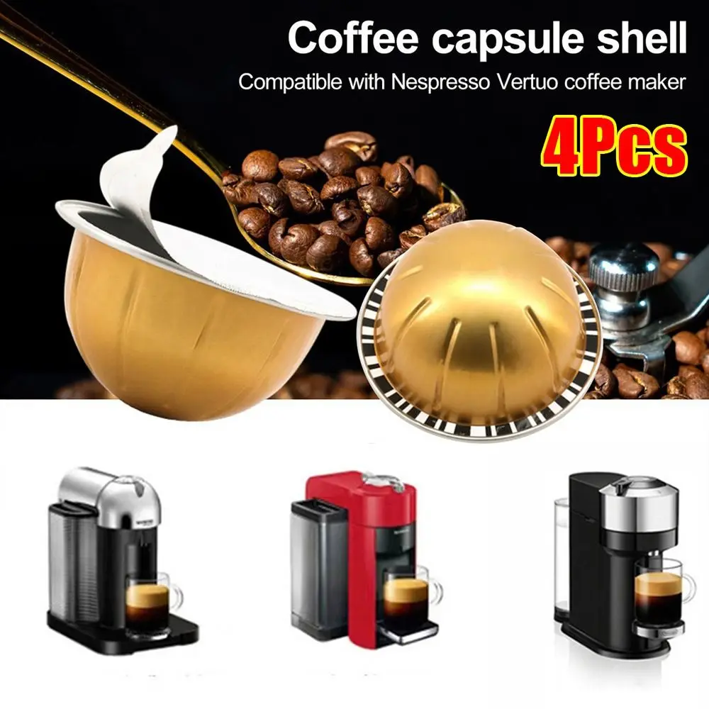 4Pcs Portable Coffee Capsule Shell Reusable Refillable Sealed Tin Foil Cup For Vertuo Next 40/80/150/230ml Coffee Capsule Pod