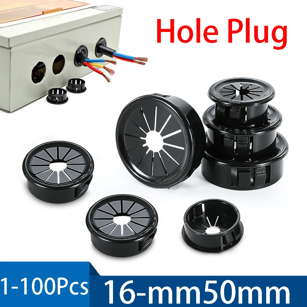 

1-100Pcs 16 19 21 22 25 28 30 32 35 38 40 45 50mm Black Snap-on Hole Cover RSB Round Desk Wire Table Line Cable Hole Cover