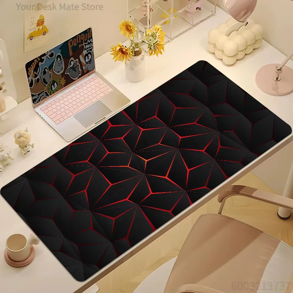 Blue Hexagon Tech Pattern Extended Gaming Mouse Pad Large Non-Slip Rubber Keyboard Desk Mat Stitched Edge