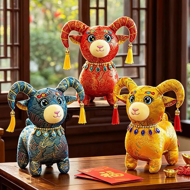 2027 Year of Goat Cute Zodiac Mascot Figurine 1Pc 15-30cm Festive Ornament Perfect Housewarming Gift Choice