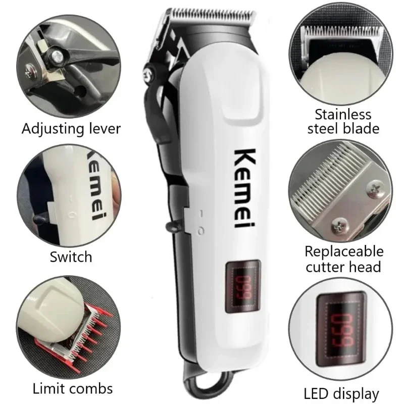 Kemei-809A Professional Hair Trimmer Adjustable Electric Cord Cordless Hair Clipper For Men Haircut Machine Led Display