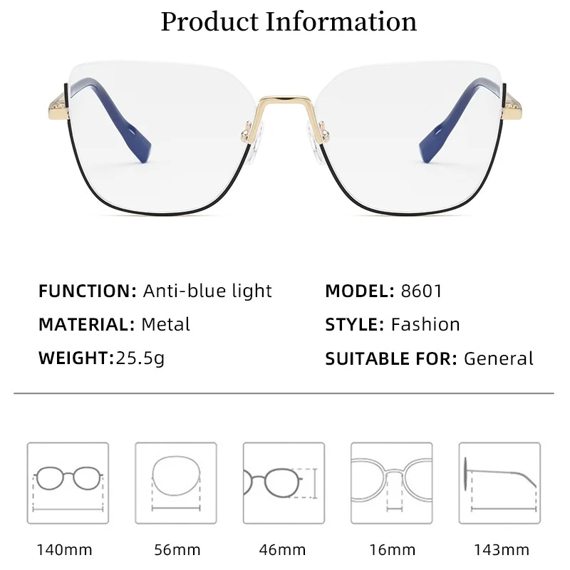 Montatura per occhiali da donna in metallo New Fashion Cat Eye Half Frame Retro Anti-blue Light montatura per occhiali da vista per donna