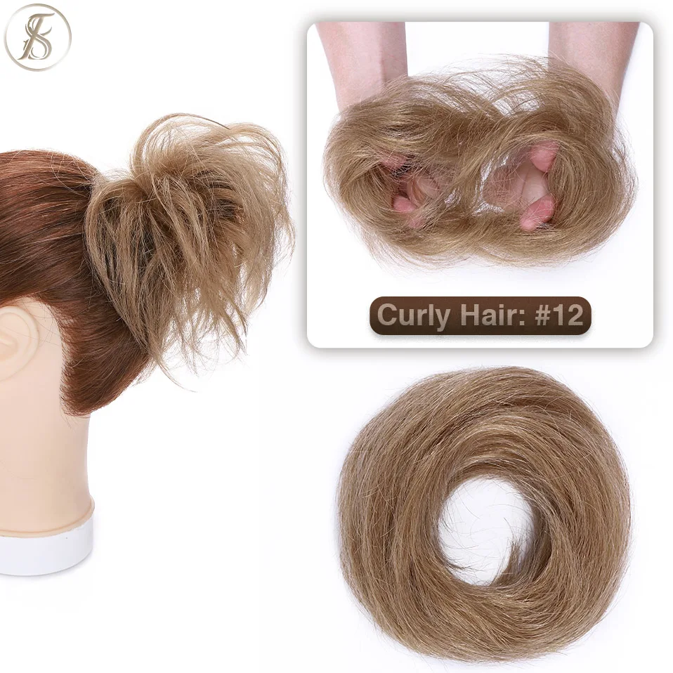 TESS 17g/23g Haar Brötchen Chignon 100% Menschliches Haar Lockiges Haar Elastische Donut Pferdeschwanz-haar Extensions Wrap natürliche Farbe Haarteil – Detail 25