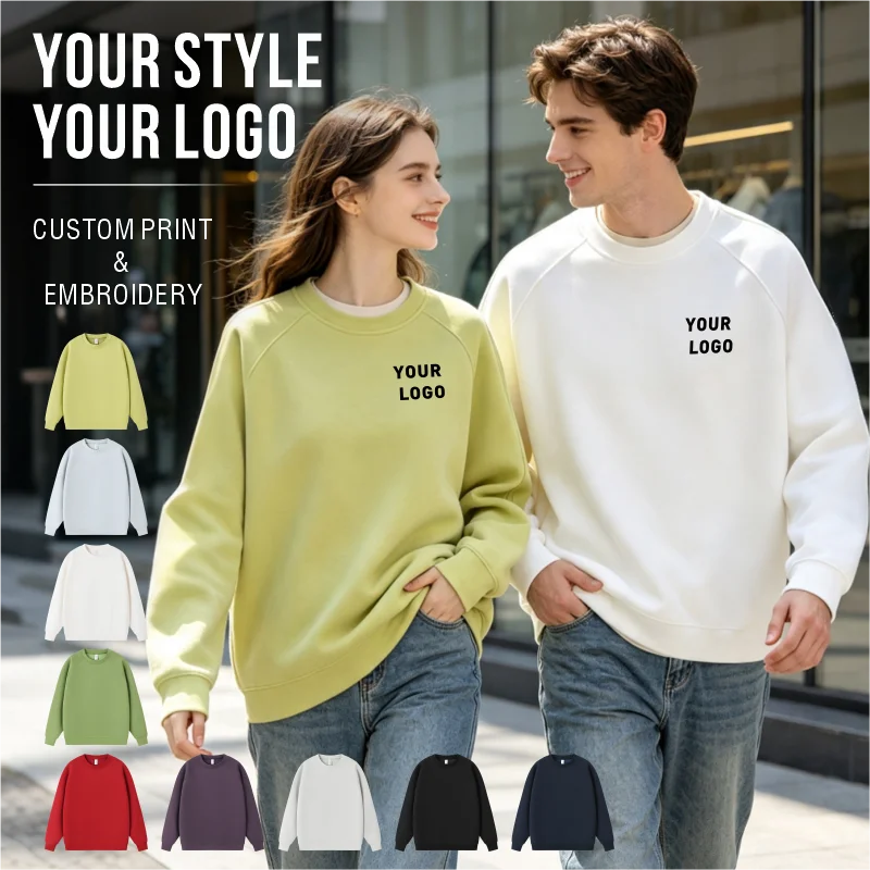 New Premium Spring Fall Thin Crewneck Pullover Sweatshirt Unisex Custom Print Embroidery Logo Casual High Quality Men Women