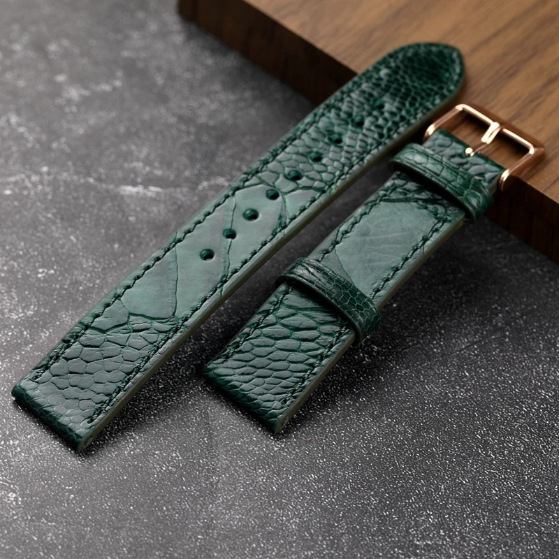 Handmade Ostrich Foot Leather Watchband Blue Green 18 19 20 21 22MM Soft Vintage Style Bracelet Men