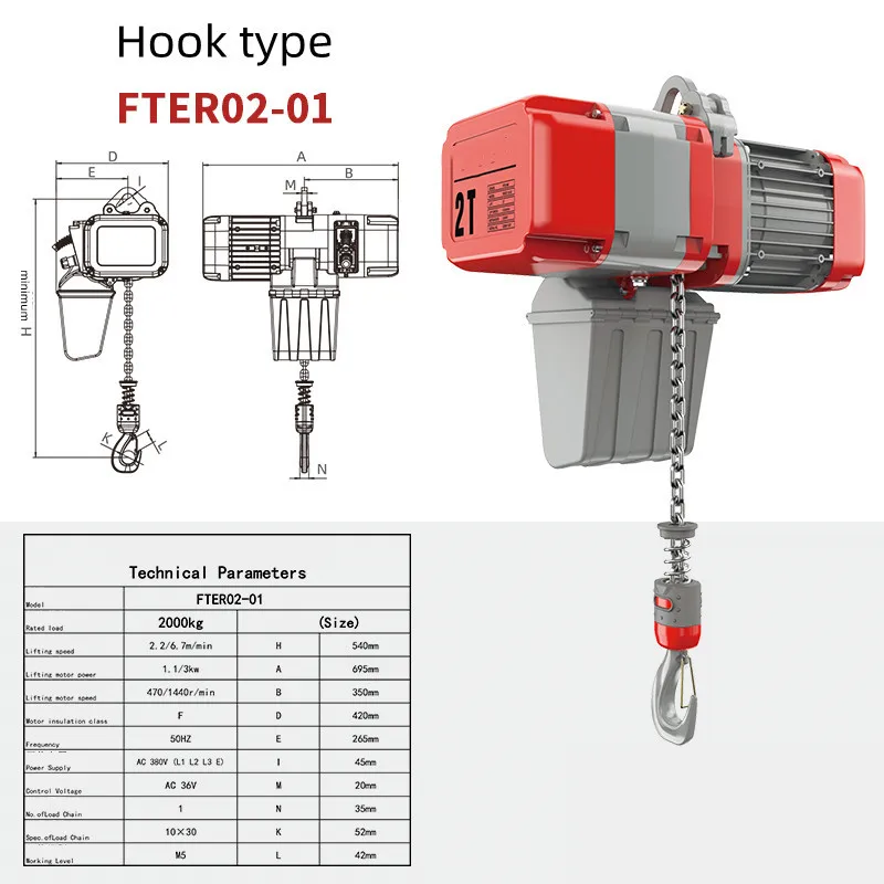 Fixed Chain Electric Hoist 380v 1T  2Tons of A Variety of Tonnage Lifting Smooth Operation Crane