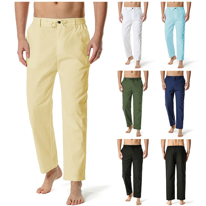 

Spring Autumn Men's Linen Cotton Loose Casual Elastic Mid-waist Pants Yoga Pants Home Pants