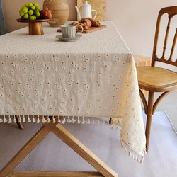 1 piece, tablecloth, tassel small fresh countryside style table decoration, rectangular daisy pattern dustproof tablecloth with