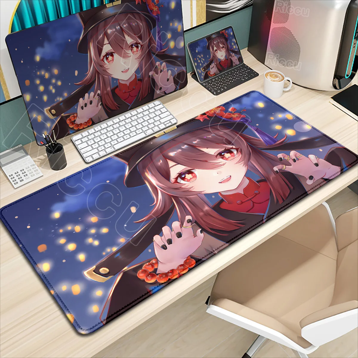 Anime Cute Hu Tao Mousepad Non-slip Rubber Gaming Genshin Impact Mouse Pad Keyboard Mat Computer PC Laptop Pad Game XXL Desk Mat