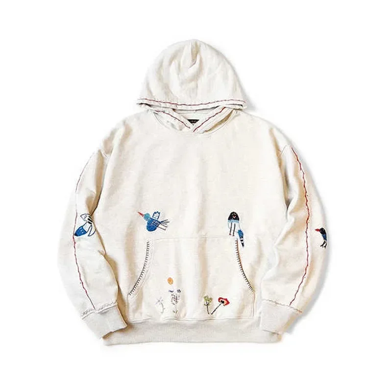 

24AW KAPITAL Hirata Japanese Casual Flower Bird Embroidery Cotton Loose Hooded Sweatshirt for Men