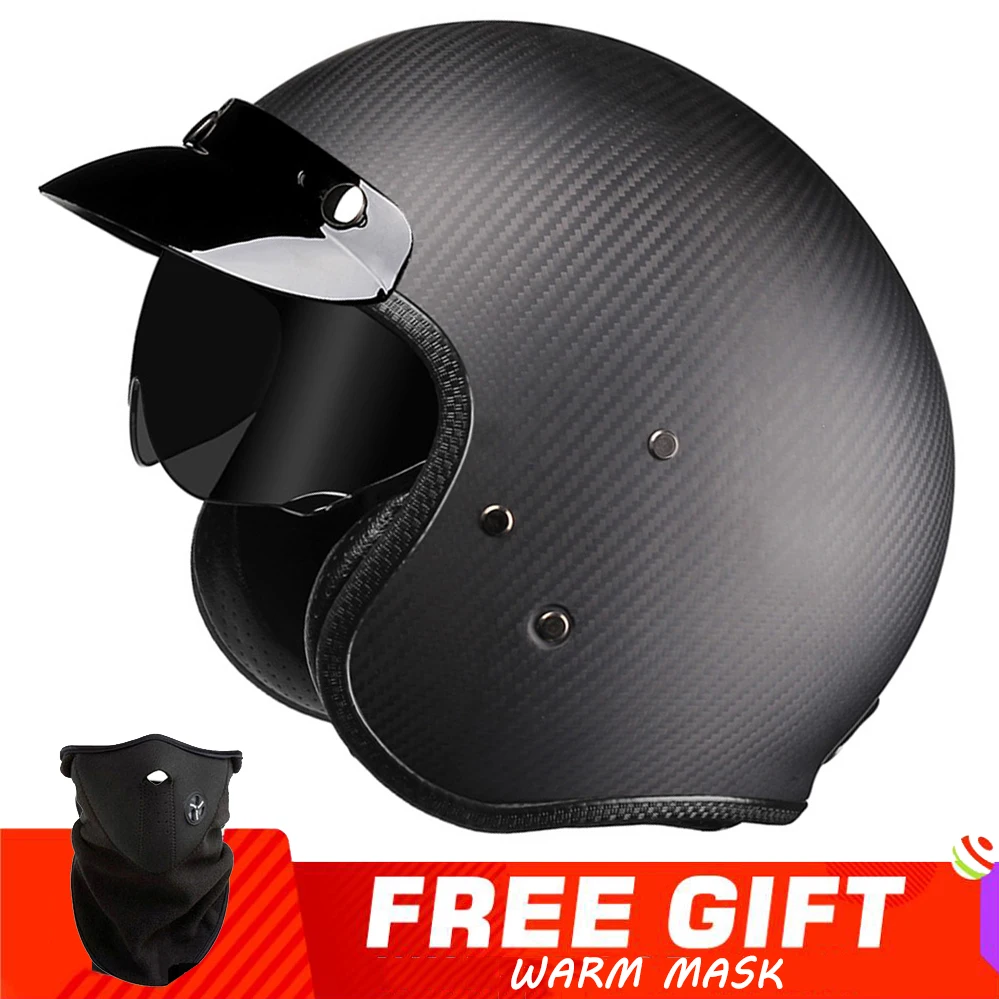 

DOT Approved Carbon Fiber 3/4Open Face Motorcycle Helmet Retro Japan Style Scooter Motorbike Riding Jet Casque Casco Moto Unise