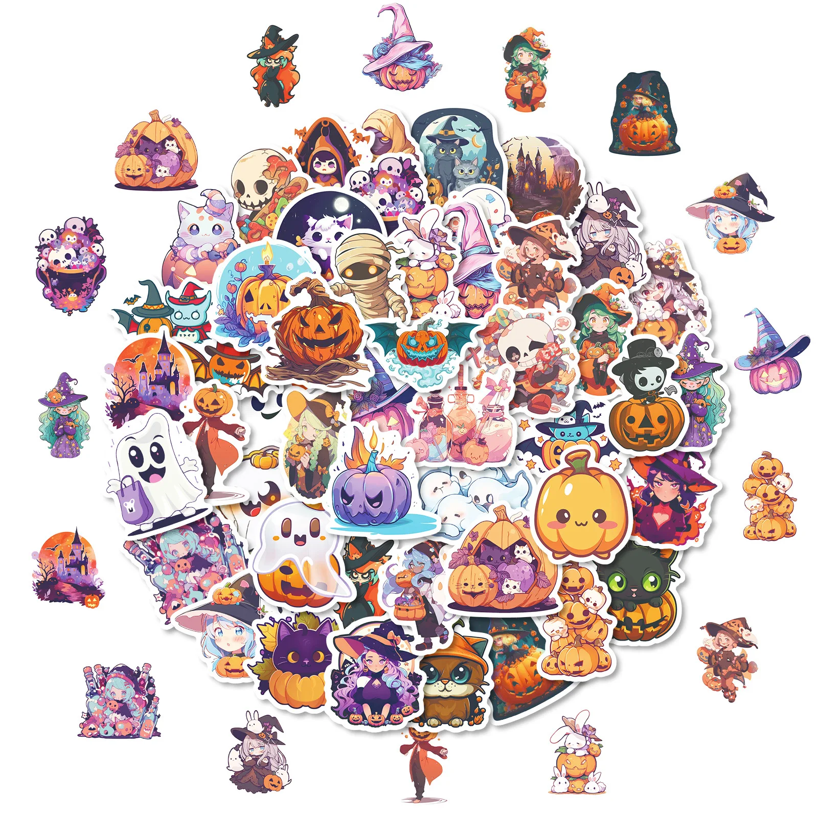 10/30/50PCS Halloween Stickers Cartoon Pumpkin Lantern Spider Little Ghost Cute Graffiti Decoration Scrapbook Waterproof Decal