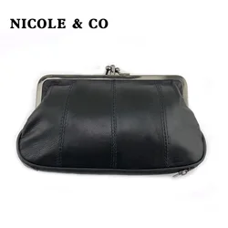 NICOLE & CO Genuine Leather Coin Purse Womens Sheepskin Change Purse Metal Hasp Closure CardHolder Wallet Zipper Small Bag short