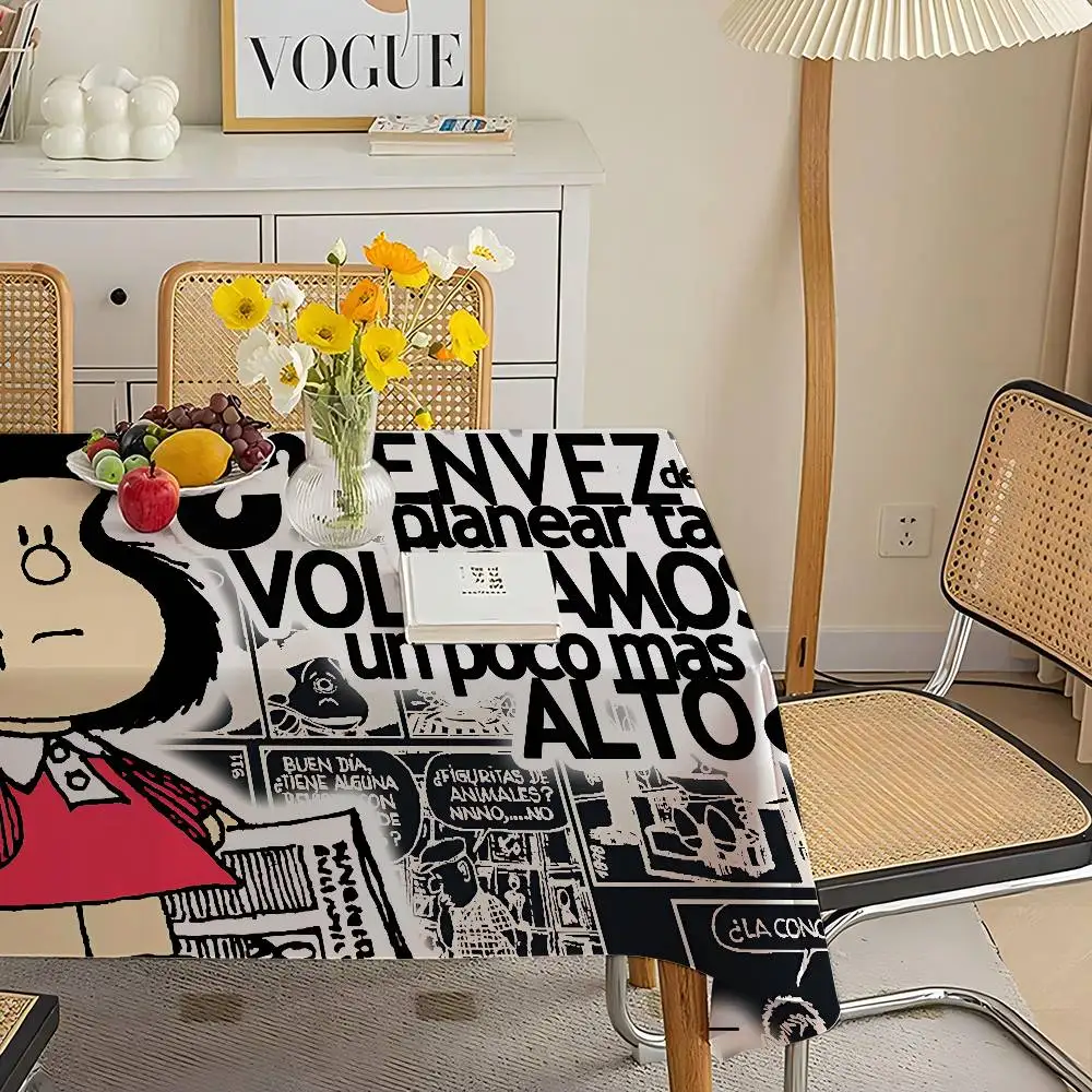 M-Mafalda Girl Rectangle Waterproof Tablecloth Party Decor Farmhouse Kitchen Dining Table Cloth Wedding Decorations