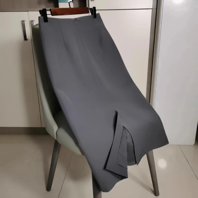2025 Spring Autumn New OL Commuter Professional Black Skirts Office Ladies Wrap Hip Skirts High Waist A-line Split Skirts Women