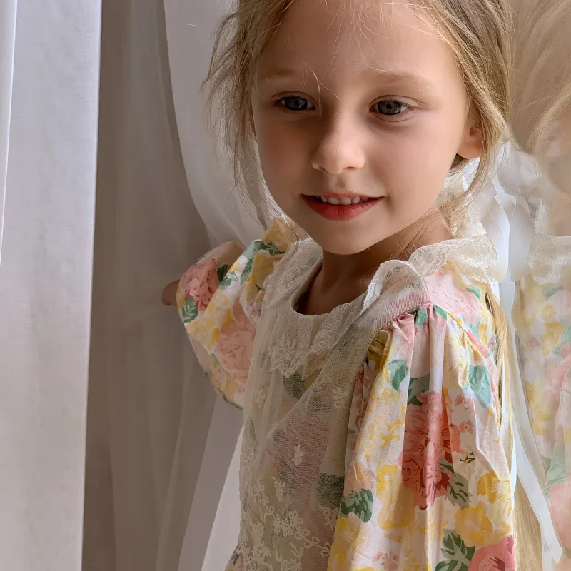 

Girls' Dress Spring Baby Girl Cute Lace Collar Dress Girl Floral Long Sleeve Dress Trendy