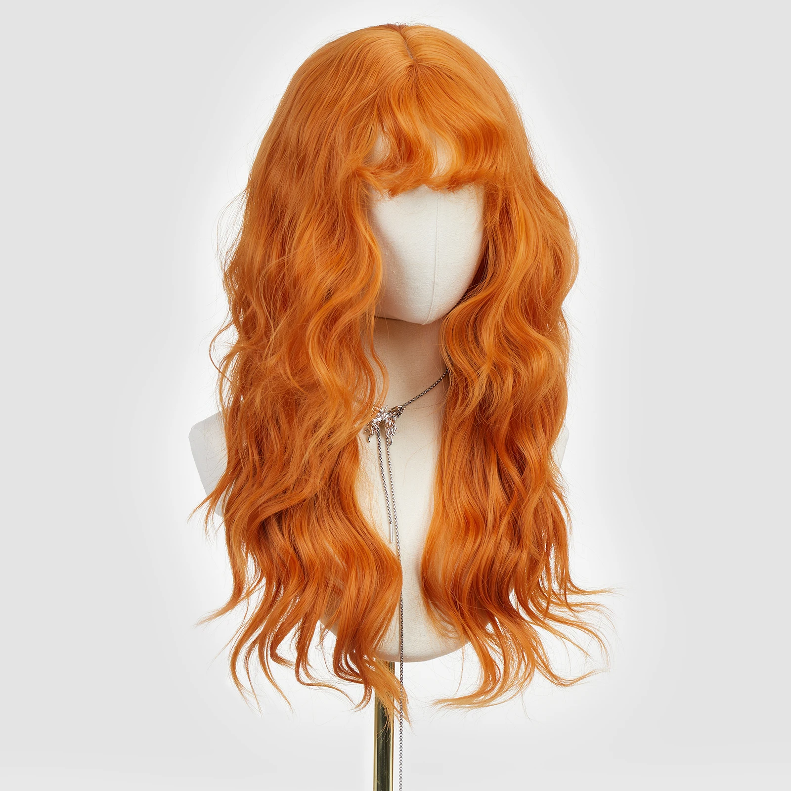 アラン・イートン オレンジ ウェーブ シンセティックウィッグ 前髪付き ロング カール ウェーブウィッグ 女性用 ウィッグ デイリー クリスマスパーティー用 耐熱性