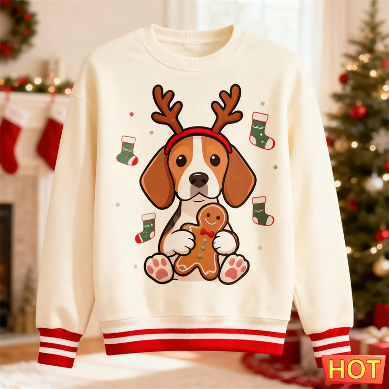 مضحك بيغل الرسم القبيح عيد الميلاد سترة الموضة العصرية لطيف الكلب ثلاثية الأبعاد مطبوعة عيد الميلاد بلوزات عادية المتضخم للجنسين البلوز #2