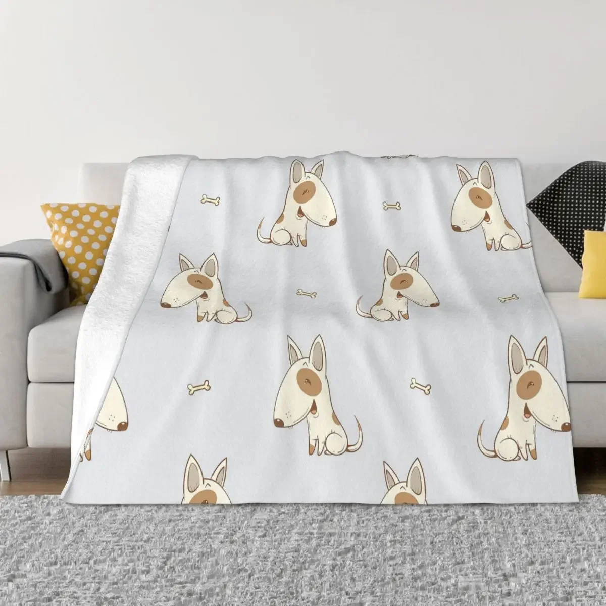 Cute Dogs Fleece Throw Blankets Cartoon Bull Terrier Blanket for Bed Office Lightweight Bedding Throws