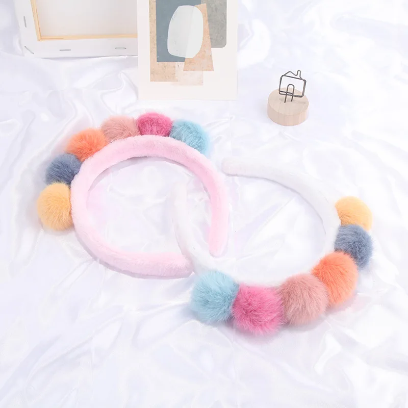 

Colorful Pom Pom Hair Headband for Girls Candy Color Rainbow Princess Headwear Adjustable Kids Summer Hair Accessories