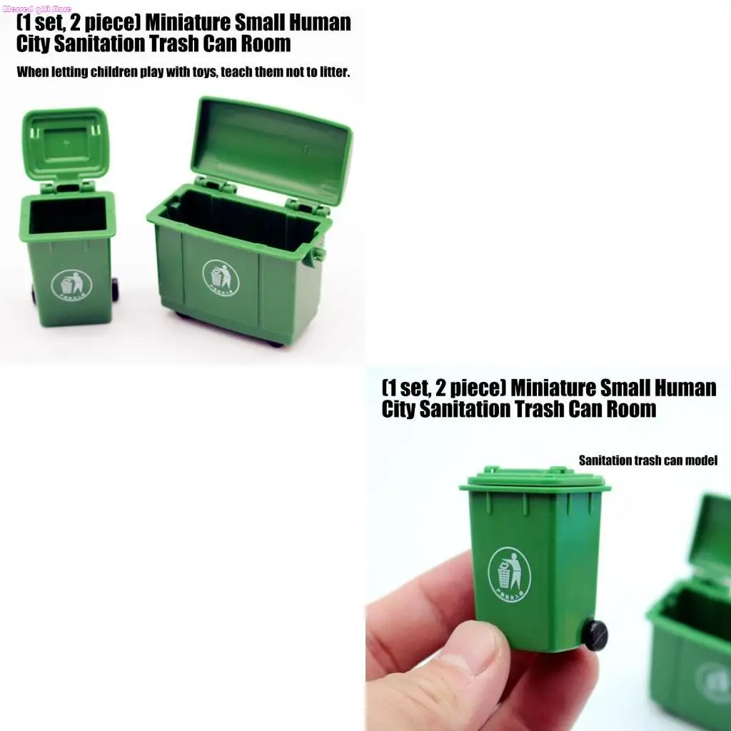 D0JC 1/12 Doll House Decors Miniature Trash Bin Garbage Container with Functional Lid