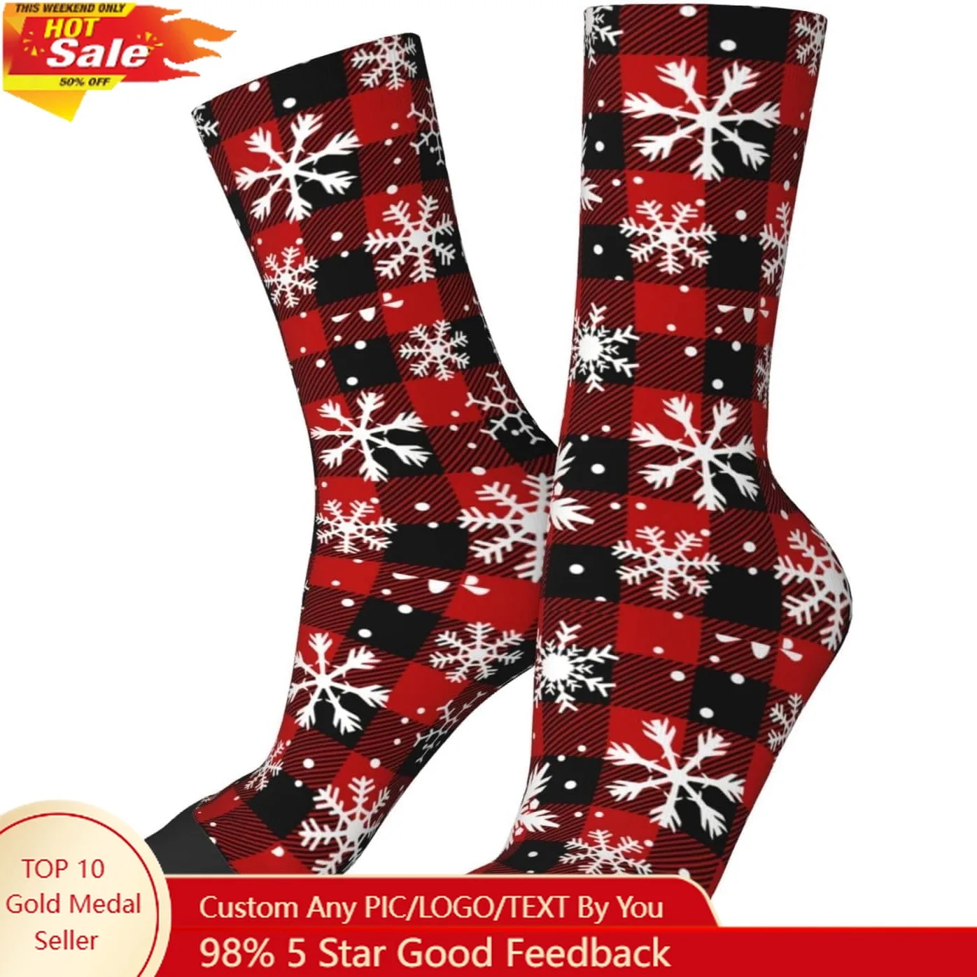 

Christmas Red Snowflakes Sock Xmas Holiday Socks Funny Stockings Gifts New Years Novelty Dress Crew Sock’s