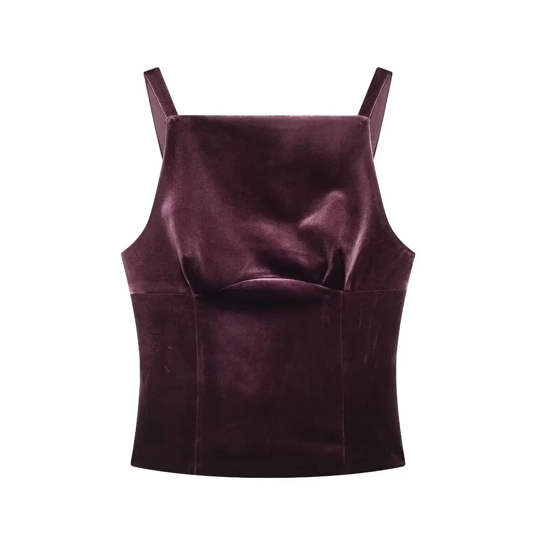 

2025 Women Sexy Spaghetti Strap Back Bow Tied Velvet Blouse Female Side Zipper Slim Vest Shirts Blusas Chic Tops