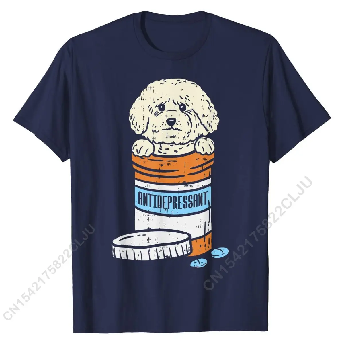 Antidepressant Bichon Frise Medicine Cute Pet Dog Lover Gift T-Shirt Cotton Tees For Men 3D Printed Top Camisa Designer