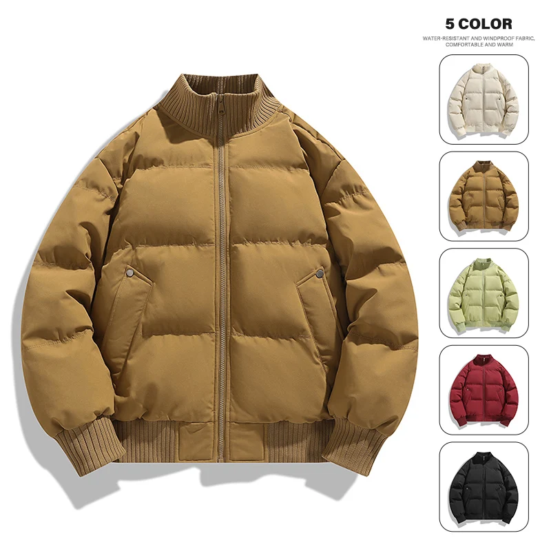 

New Knitted Leading Cotton Parkas Winter Coat Men's Women's Solid Color Fashion Puffer Jacket Couple Stand Collar Casual Parkas