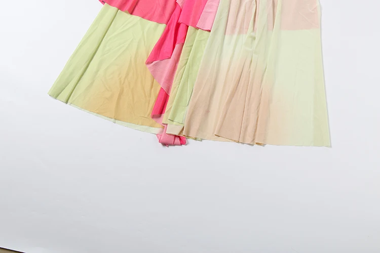 Weird Puss Tiered Langes Kleid mit unregelmäßigem Saum für Damen, bunter Print, tiefer Ausschnitt, rückenfrei, ärmellos, für Mitternachtsclub-Partys, sexy Vestidos – Detail 9
