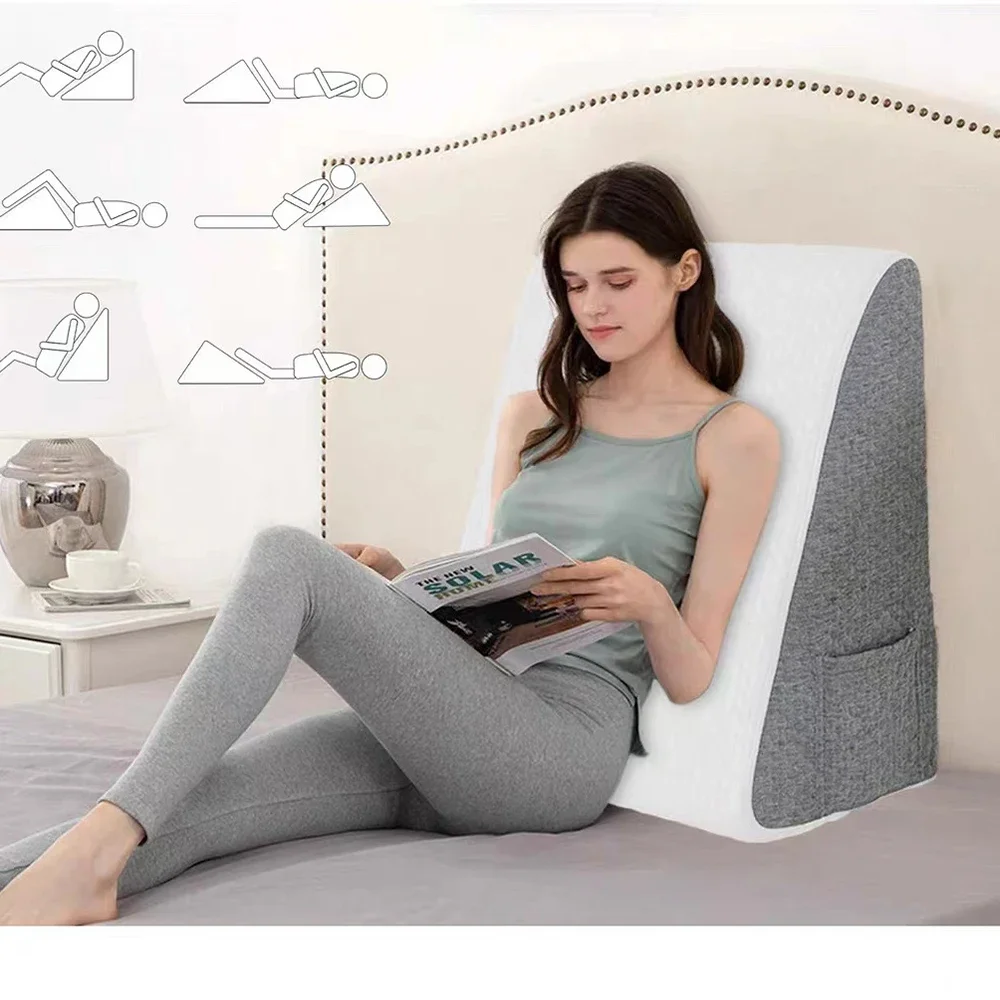 Wedge Pillow for Acid Reflux After Surgery Triangular Overhead Pillow for Bedside Dorm Office Removable Machine Wash Cover