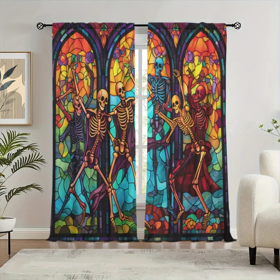 2枚組デジタルプリントカーテン、スケルトンマーメイド柄、ゴシ - Home Decor Window Blinds のレビューと価格
