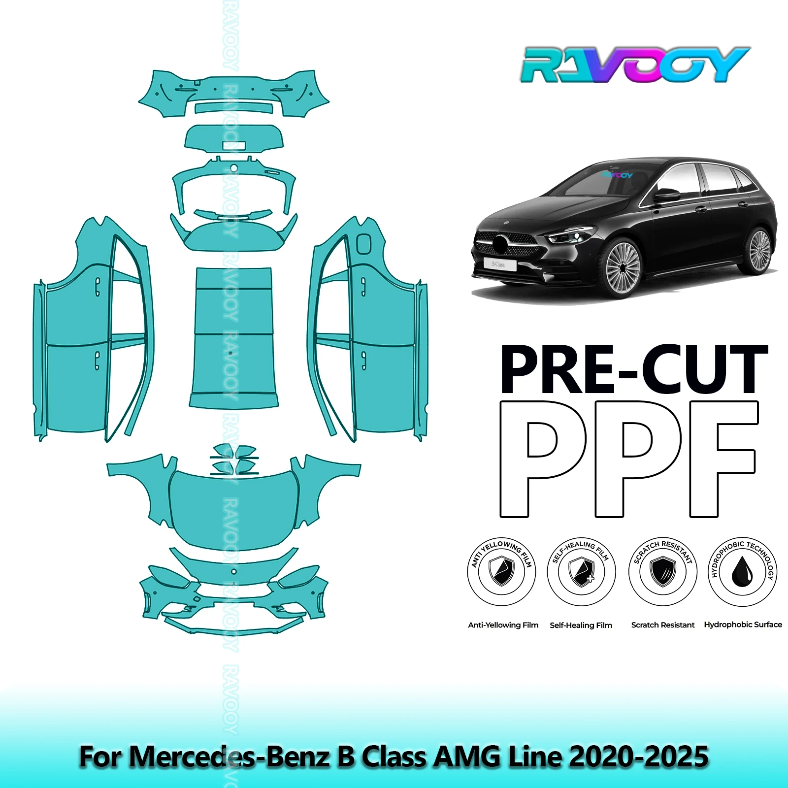 RAVOOY 8.5Mil Self-Healing Precut TPU PPF Full Vehicle Clear Bra Stone Guard EU UK For Mercedes-Benz B Class AMG Line 2020-2026