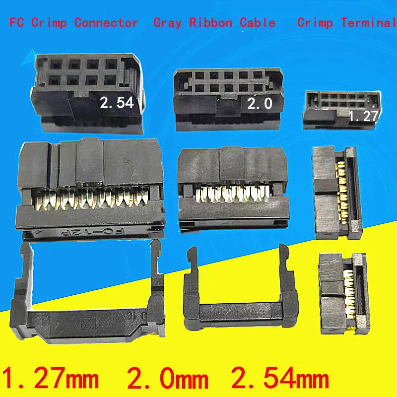 5PCS 1.27/2.0/2.54mm Barrel Plug IDC Crimp Header FC Connector FC-10P/14P/16P/20P~40P for Gray Ribbon Cable FC Crimp Connector