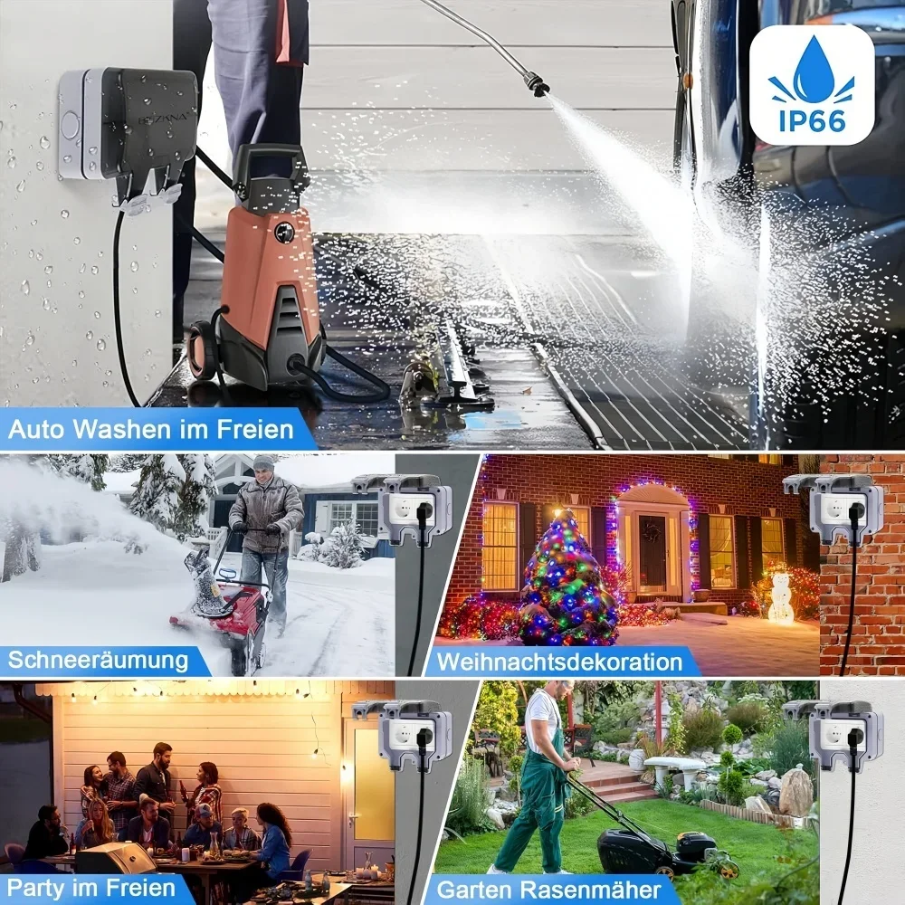 European-Style Outdoor Socket with Switch Indicator Light, IP66 Rated Surface-Mounted Suitable for Rooms Bathrooms Garden Socket view 4