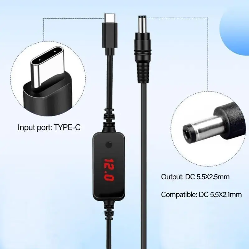 R53C Multi Tip USB C to DC5521 5.5x2.1mm Power Charging Cable 3.3ft for Cameras