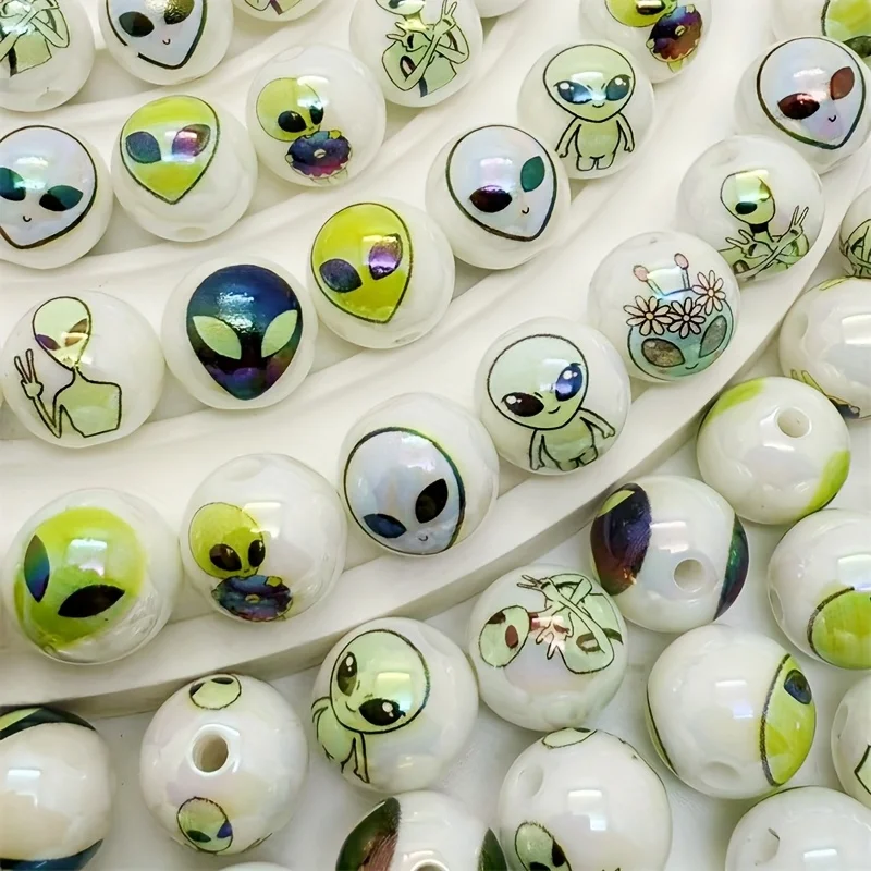 22PCS 16mm acrylic alien UV printing beads, DIY jewelry making Halloween handicrafts, teacher gratitude gifts and graduation commemorations