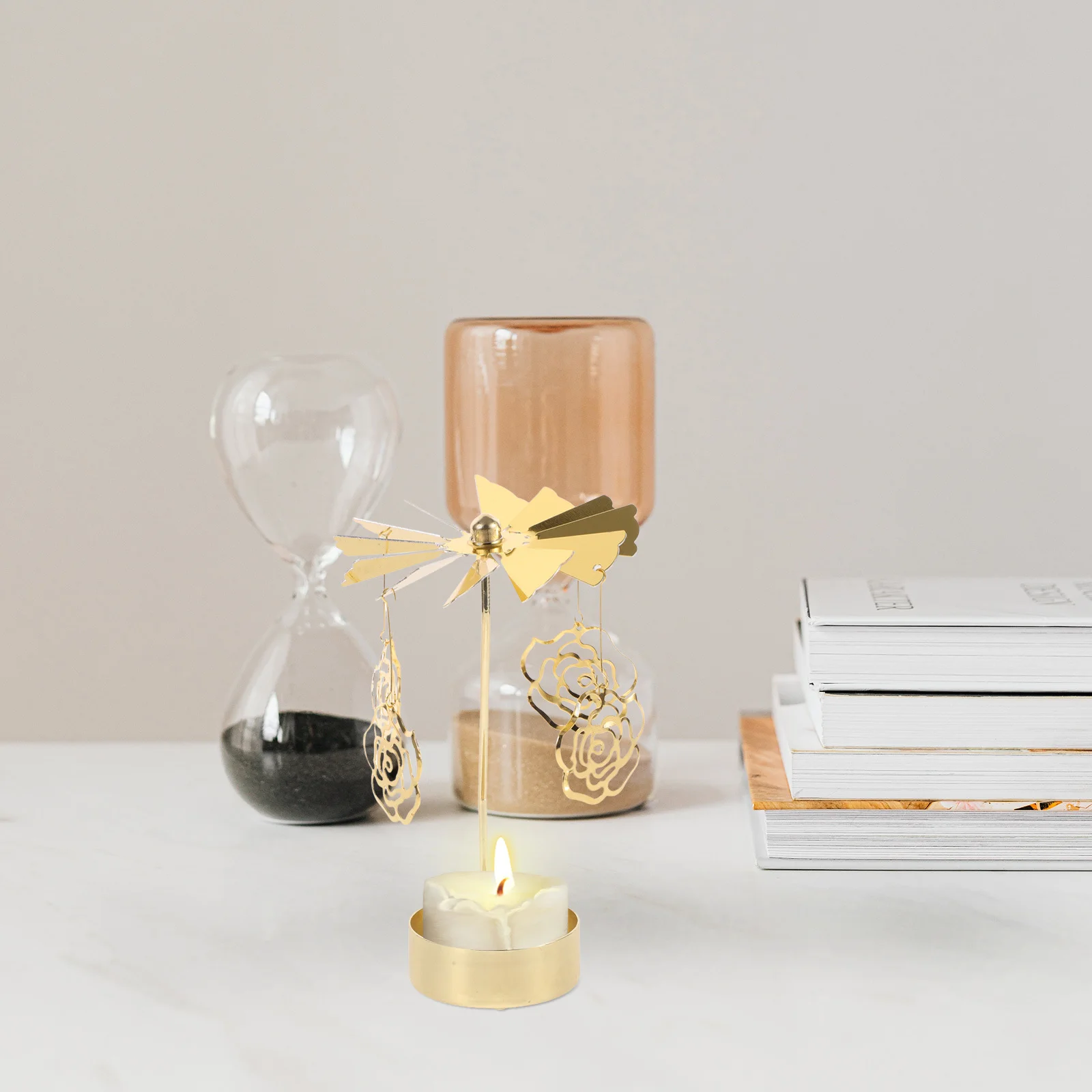 

Rotating Carousel Holder Romantic Iron Table Decor for Weddings Birthdays Valentine's Day Hollow Rose Design Spinning