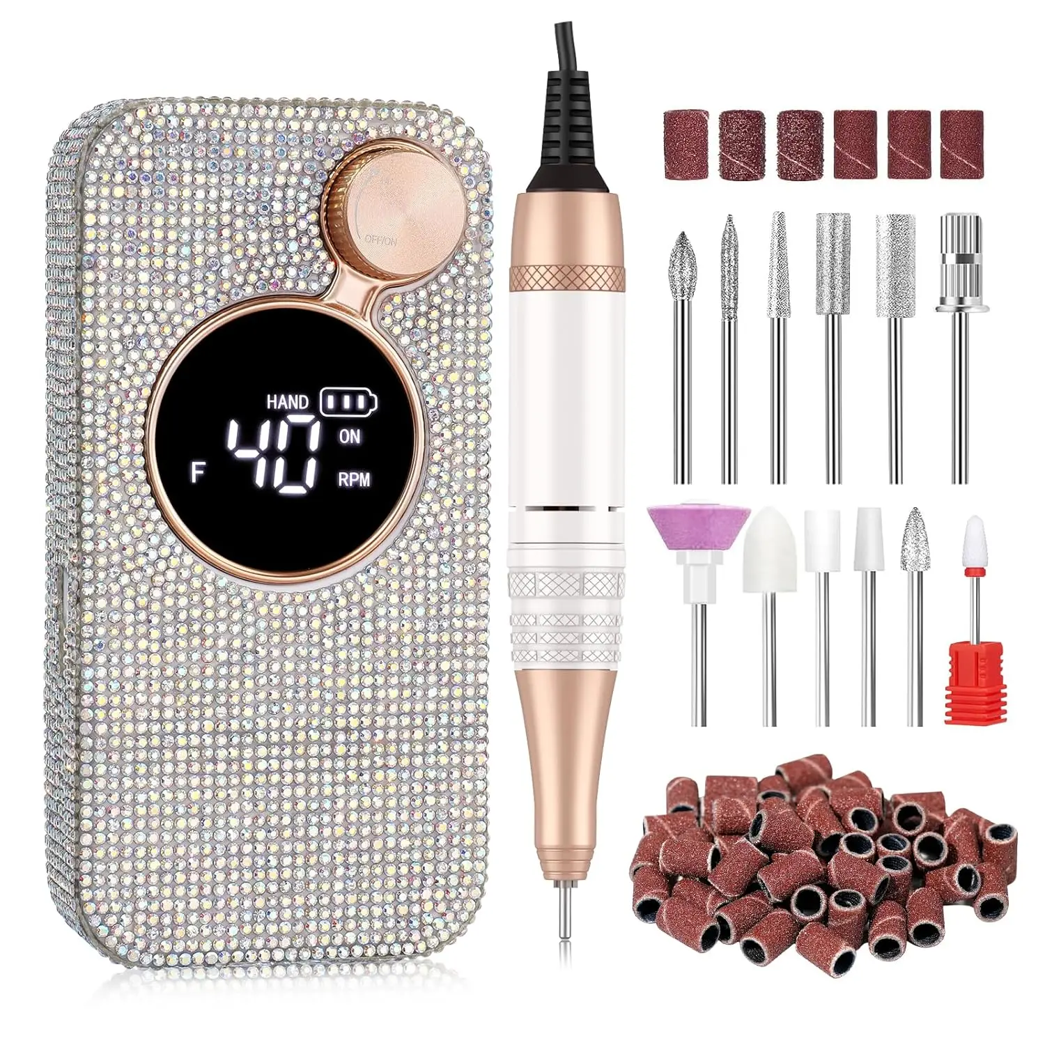 

Электрическая дрель для ногтей, 40000 об/мин, беспроводная, перезаряжаемая, с 12 насадками для акриловых ногтей, гель-лака, маникюра, набор для салона и домашнего использования