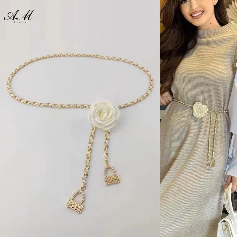 

Camellia Waist Chain Accessories New Small Fragrant Flowers Pearl Belt Decorative Skirt Sweater Stylish Waist Chain