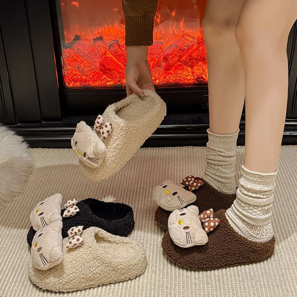 Cotton Slippers New Hello Kitty Best-Selling Women's Autumn Winter Plus Velvet Warm Slippers for Girls Cartoon Cute Popular Gift - view 4