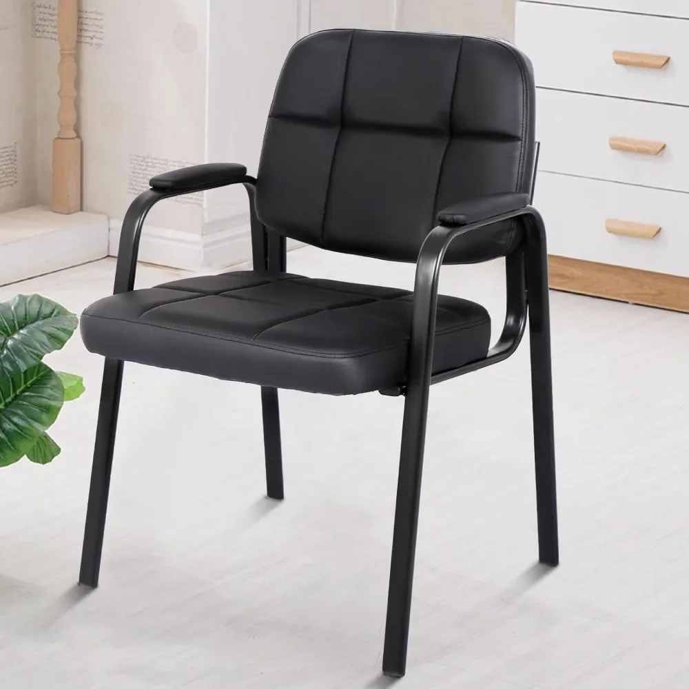 

Contemporary Leather Chair, Set of 2 - Black, Reception, Office, Guest, Waiting Room, No Wheels, Padded Arms, 275 lbs Capacity